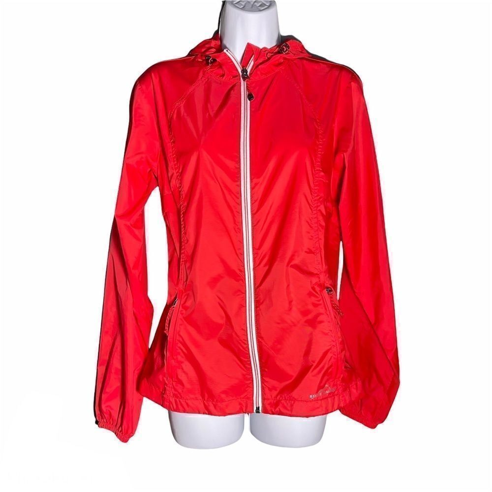 Eddie Bauer red orange windbreaker coat jacket small hood hooded front zip EUC - Picture 6 of 16